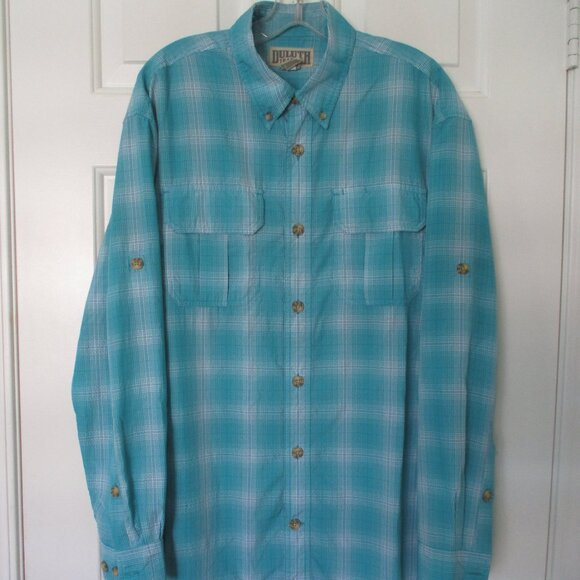 Duluth Mens L/S Turquoise Quick Dry Button-down Active Shirt - Size Medium - Picture 2 of 2